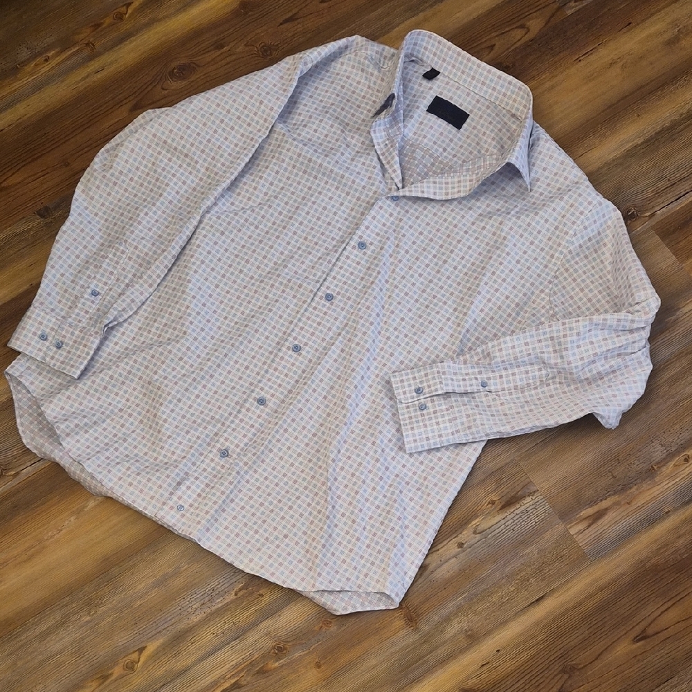 David Donahue Light Blue and White Checkered Shirt